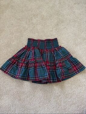 Smocked Plaid Tiered Skirt in Red and Green